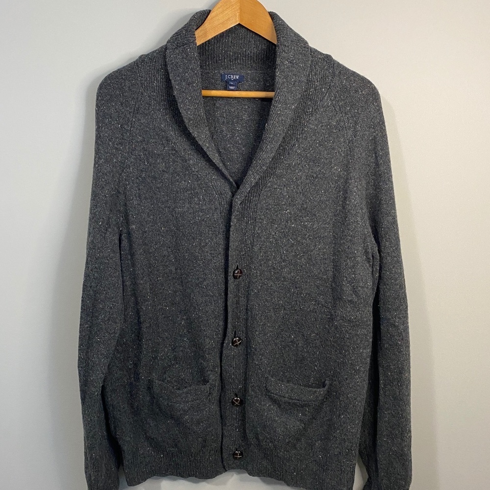 J. Crew Factory Front Button Men's Gray Lambs Wool Cardigan Sweater Size XL